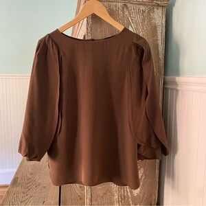 Fashionista Brown Flutter Sleeve Silk Blouse Size M
